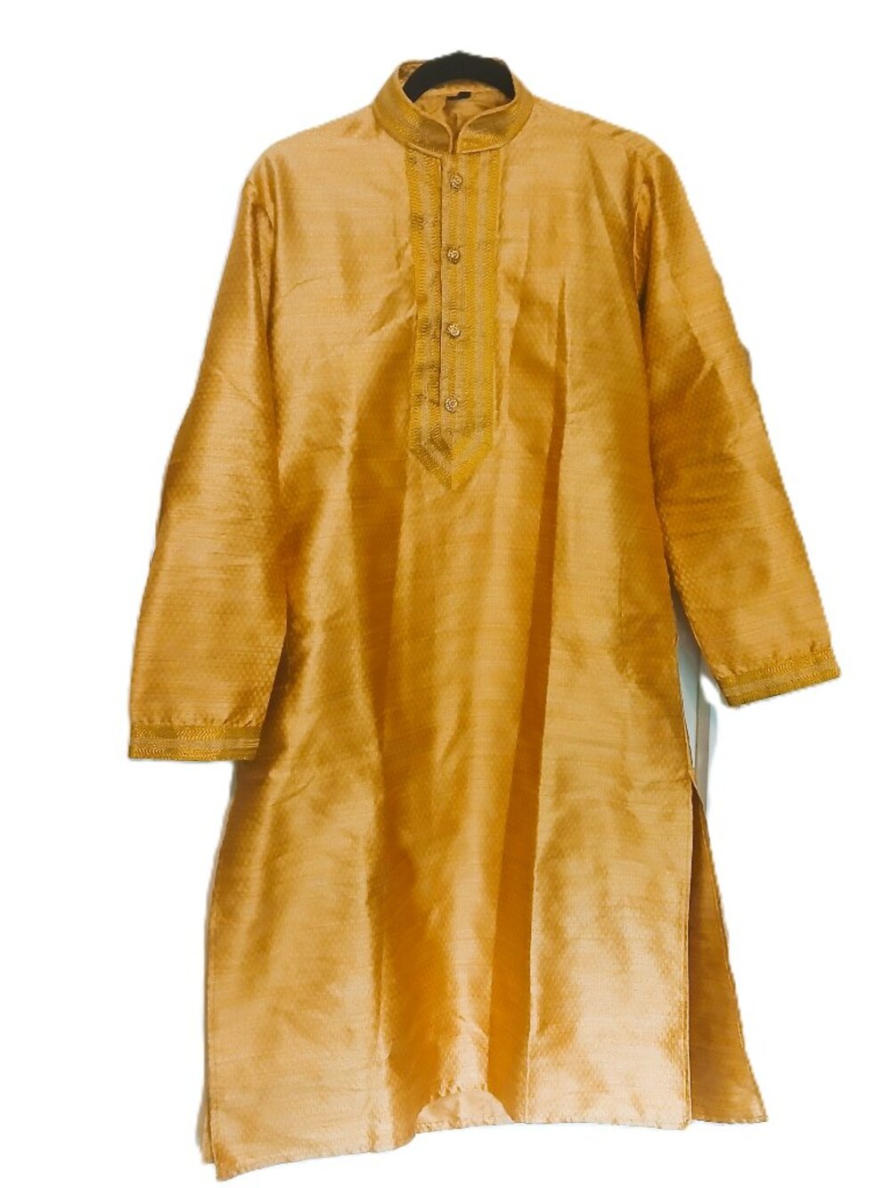 Men’s Gold Raw Silk Style Kurta Tunic Shirt Embroidered Size 36